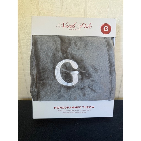 North Pole Trading Co. Other - North Pole Trading Co Monogrammed G Throw Blanket Gray Plush 50x60 OEKO-TEX New